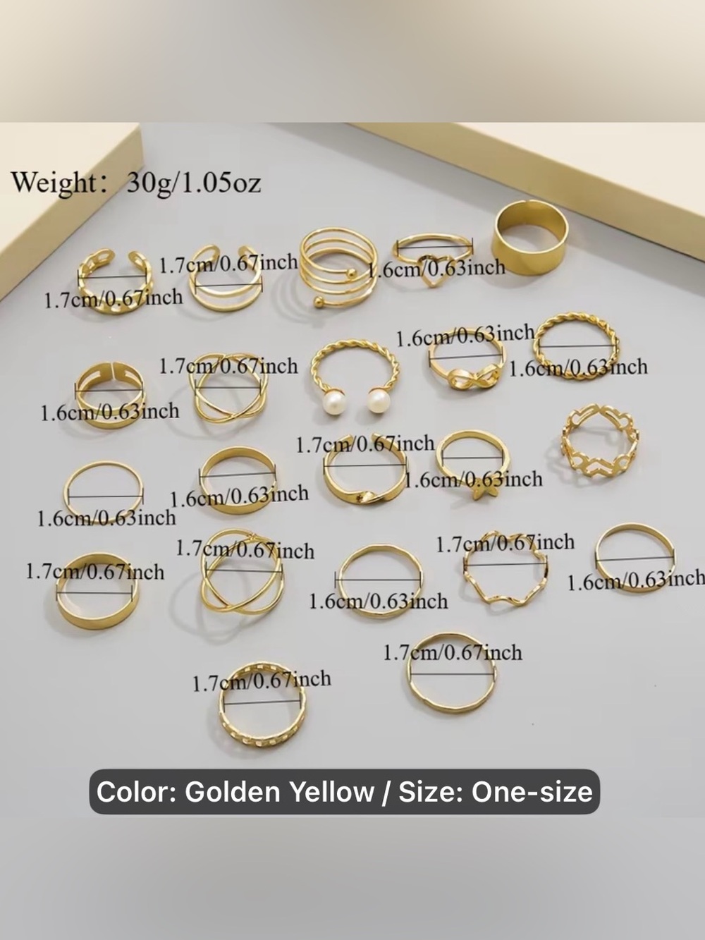 Gold-Tone Mixed Stackable Rings Set - Golden Yellow - Picture 3 of 4